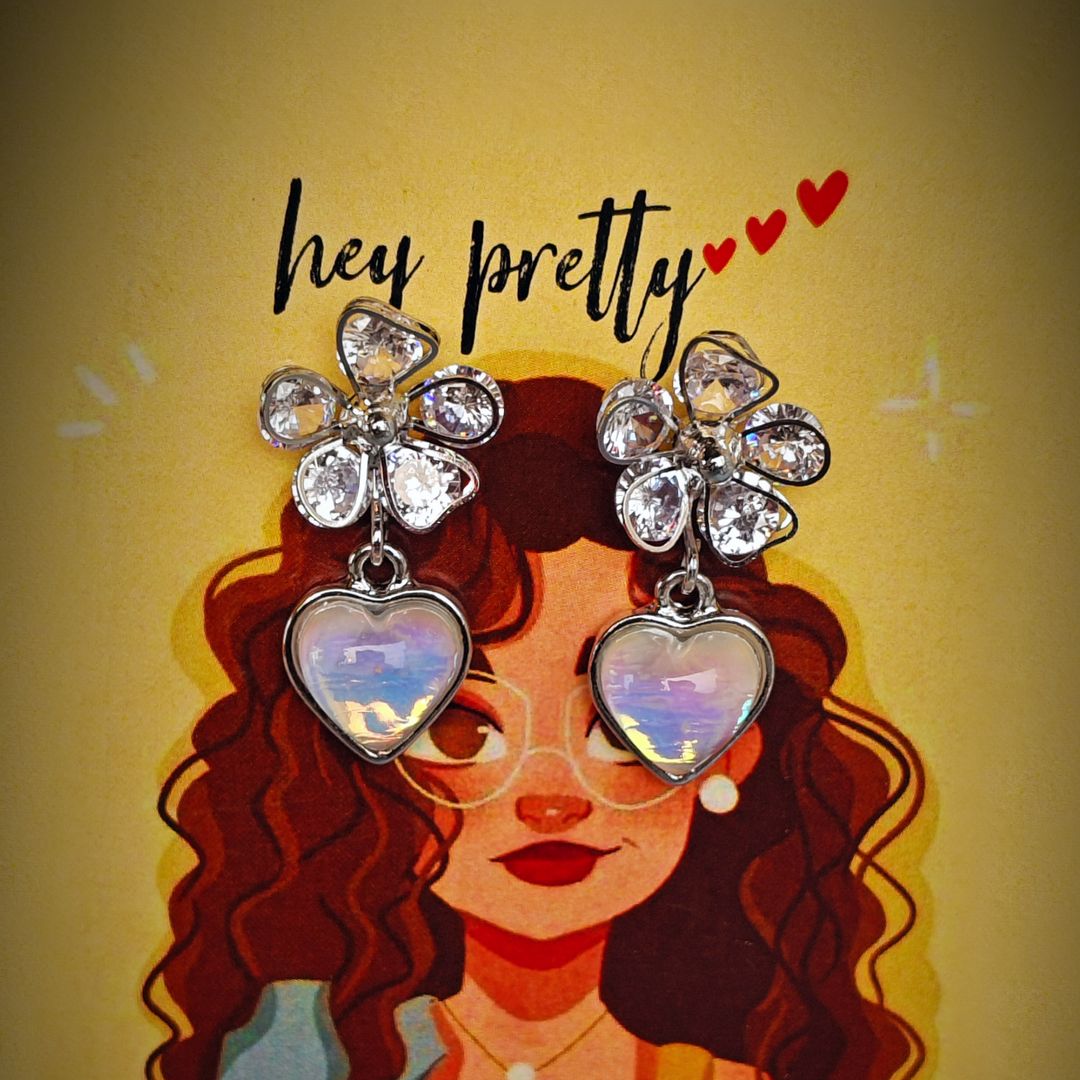 FLORAL HEART DROP EARRING-Adorelane