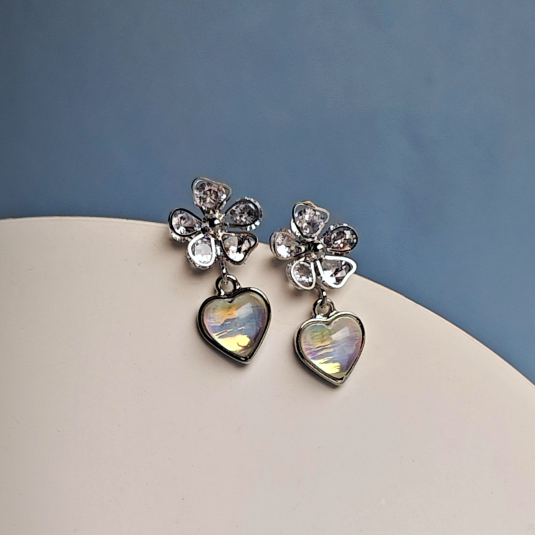 FLORAL HEART DROP EARRING-Adorelane