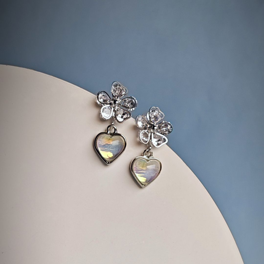 FLORAL HEART DROP EARRING-Adorelane