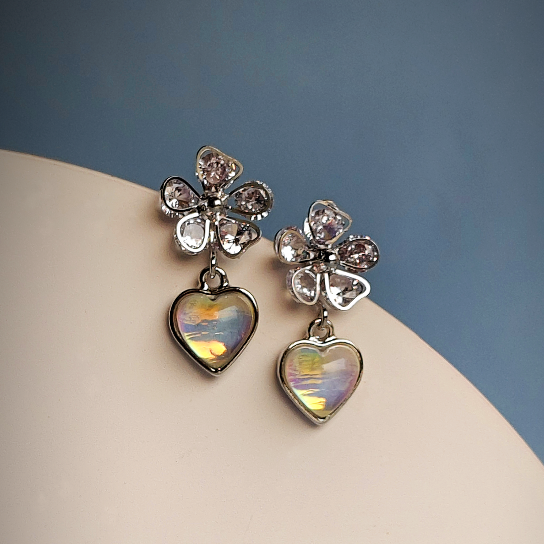 FLORAL HEART DROP EARRING-Adorelane