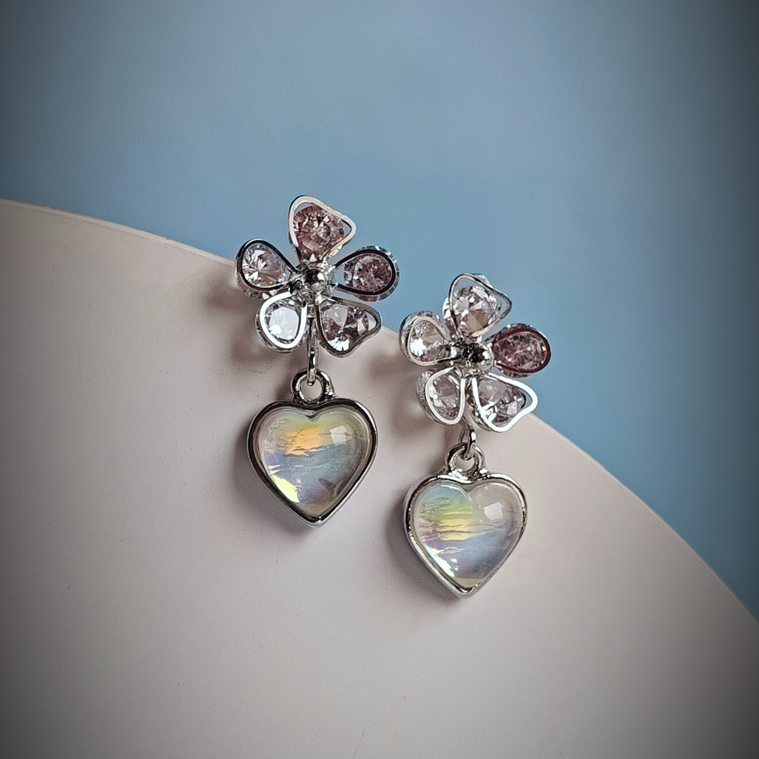 FLORAL HEART DROP EARRING-Adorelane