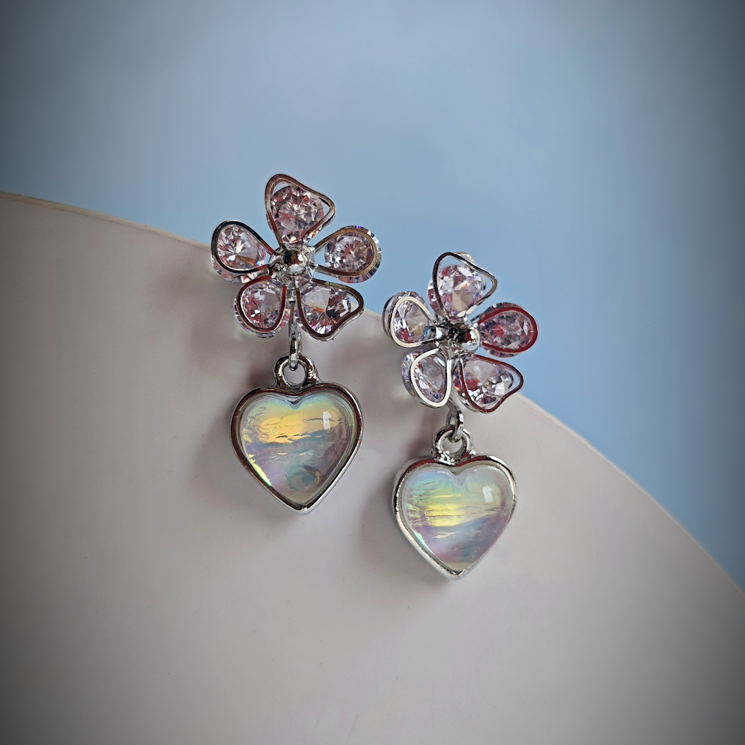 FLORAL HEART DROP EARRING-Adorelane