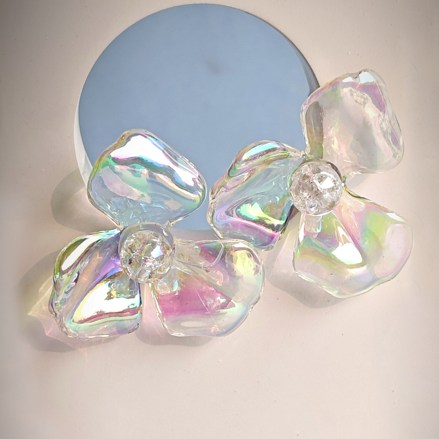 HOLOGRAPHIC FLORAL EARRING-Adorelane