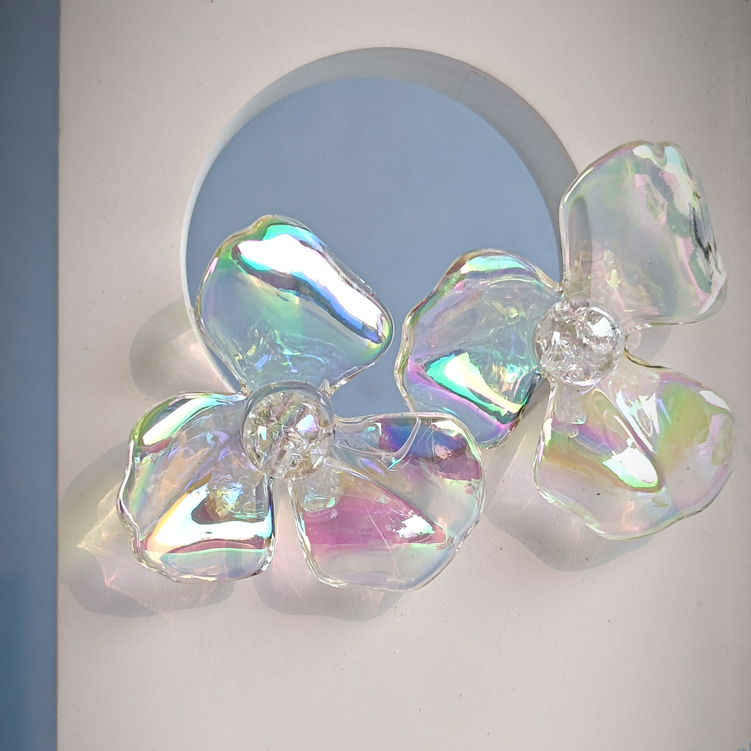 HOLOGRAPHIC FLORAL EARRING-Adorelane