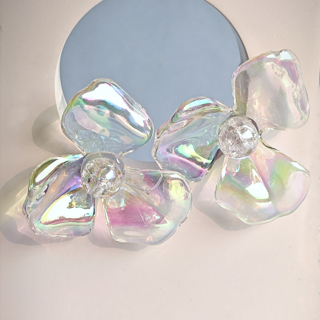 HOLOGRAPHIC FLORAL EARRING-Adorelane