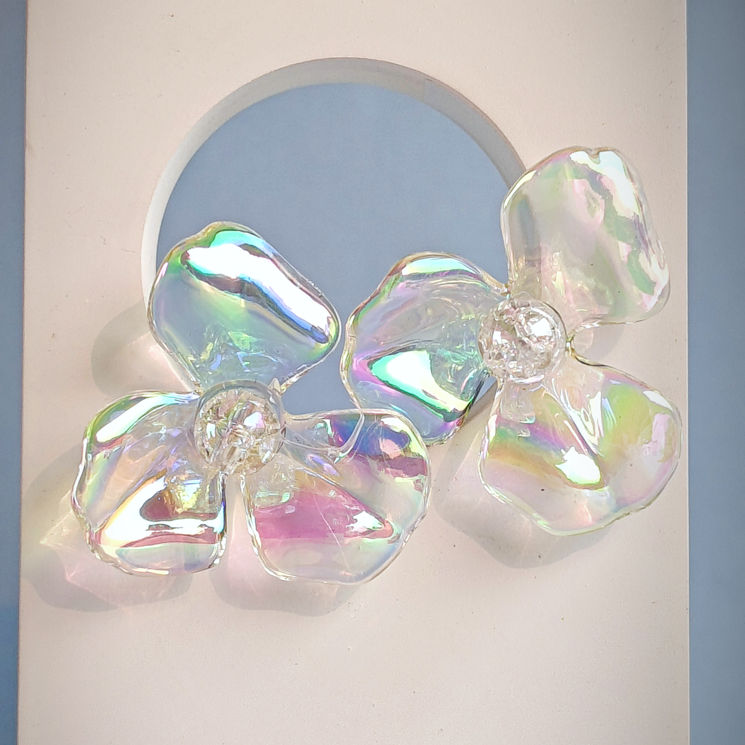 HOLOGRAPHIC FLORAL EARRING-Adorelane