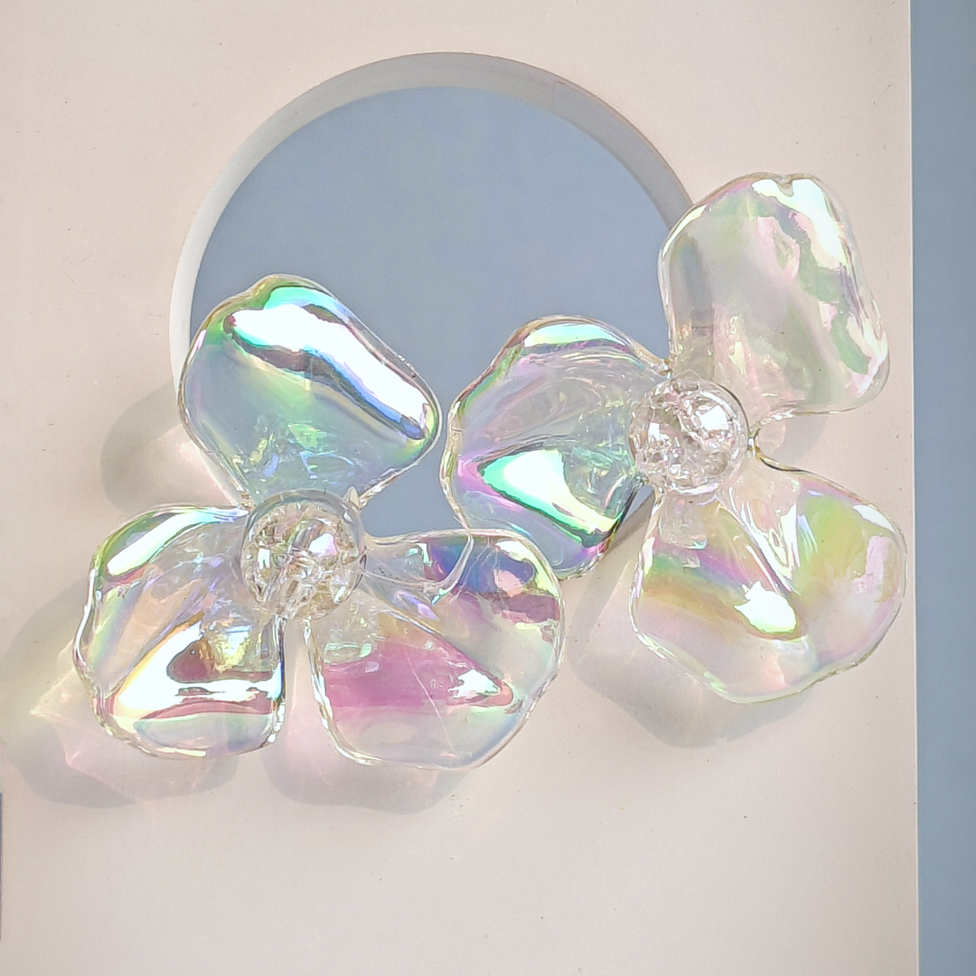 HOLOGRAPHIC FLORAL EARRING-Adorelane