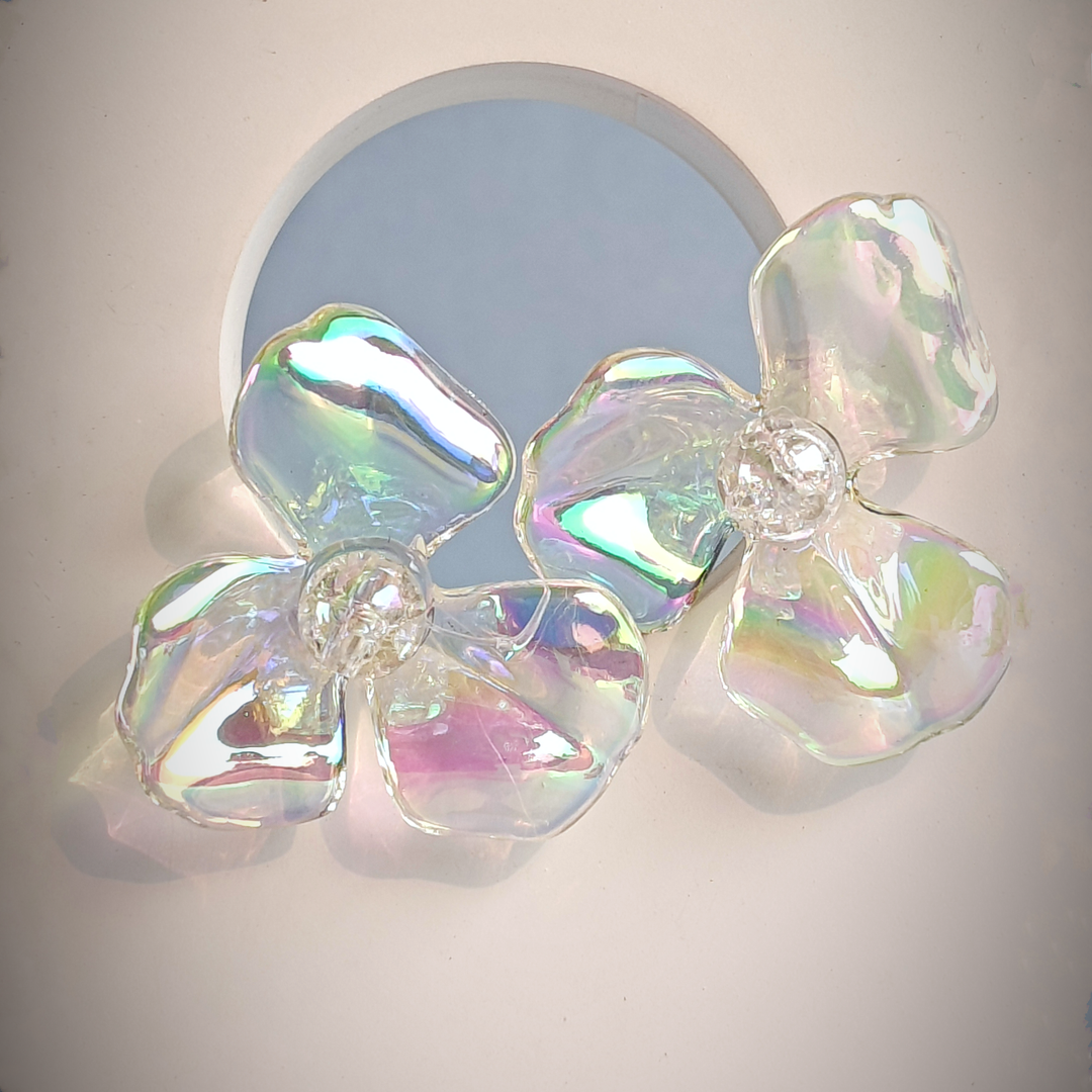 HOLOGRAPHIC FLORAL EARRING-Adorelane