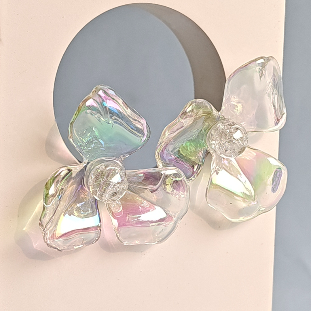 HOLOGRAPHIC FLORAL EARRING-Adorelane