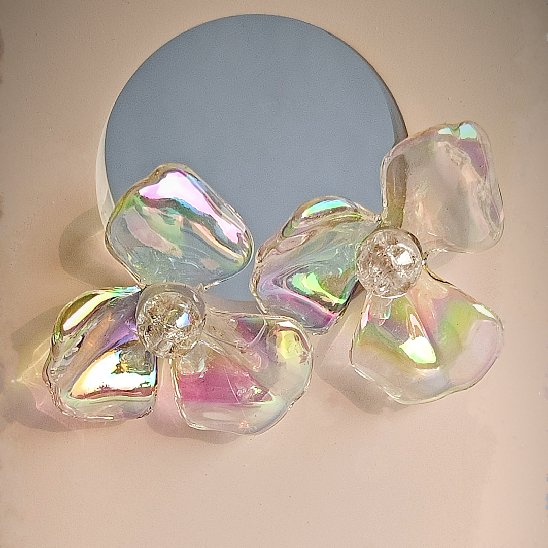 HOLOGRAPHIC FLORAL EARRING-Adorelane