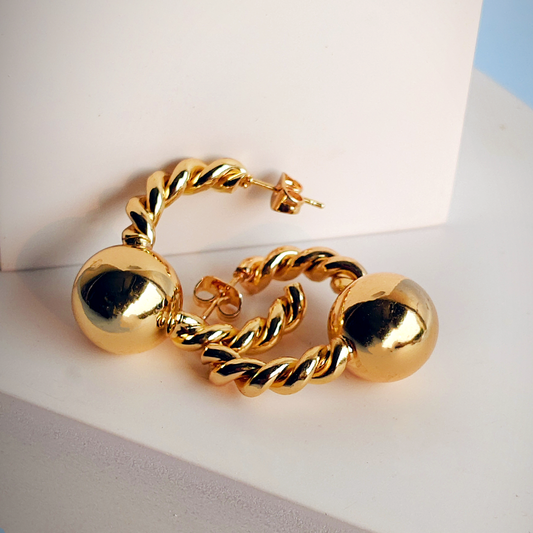 TWISTED BALL HOOP EARRING-Adorelane