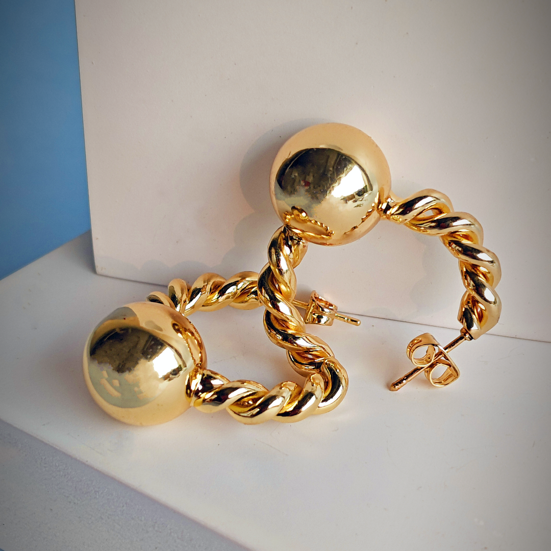 TWISTED BALL HOOP EARRING-Adorelane