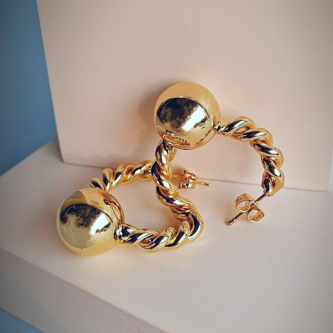 TWISTED BALL HOOP EARRING-Adorelane