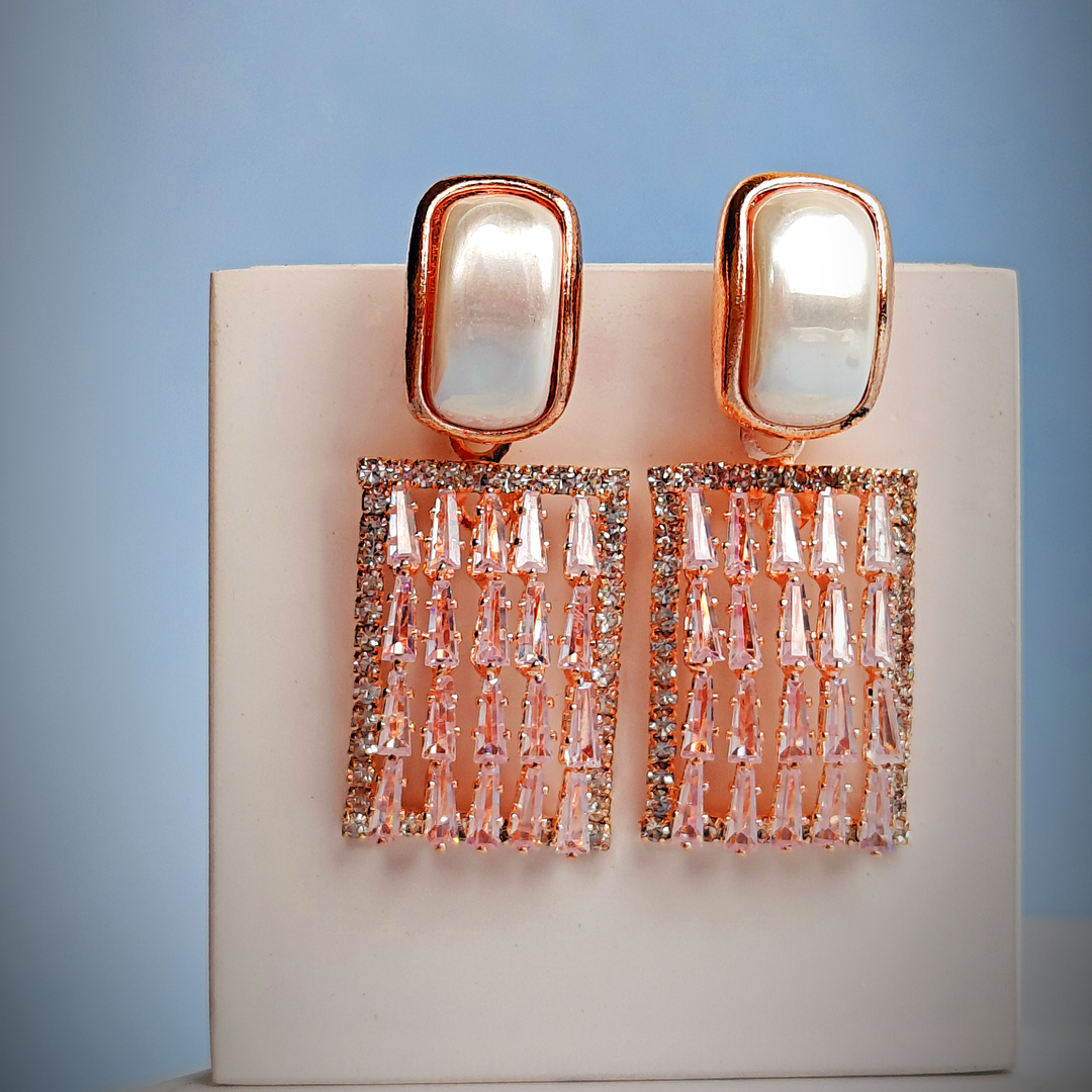 ROSE GOLD BAGUETTE DROP EARRINGS-Adorelane