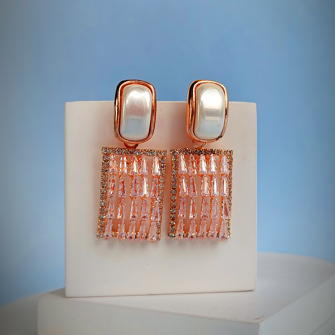 ROSE GOLD BAGUETTE DROP EARRINGS-Adorelane