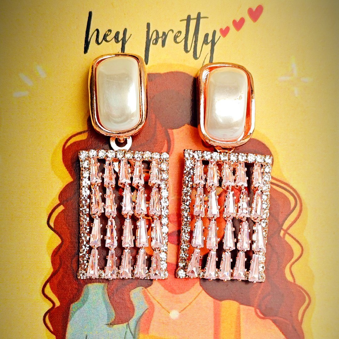 ROSE GOLD BAGUETTE DROP EARRINGS-Adorelane