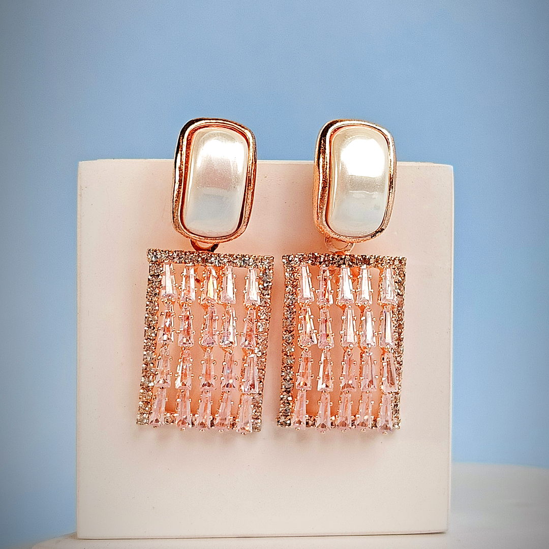 ROSE GOLD BAGUETTE DROP EARRINGS-Adorelane