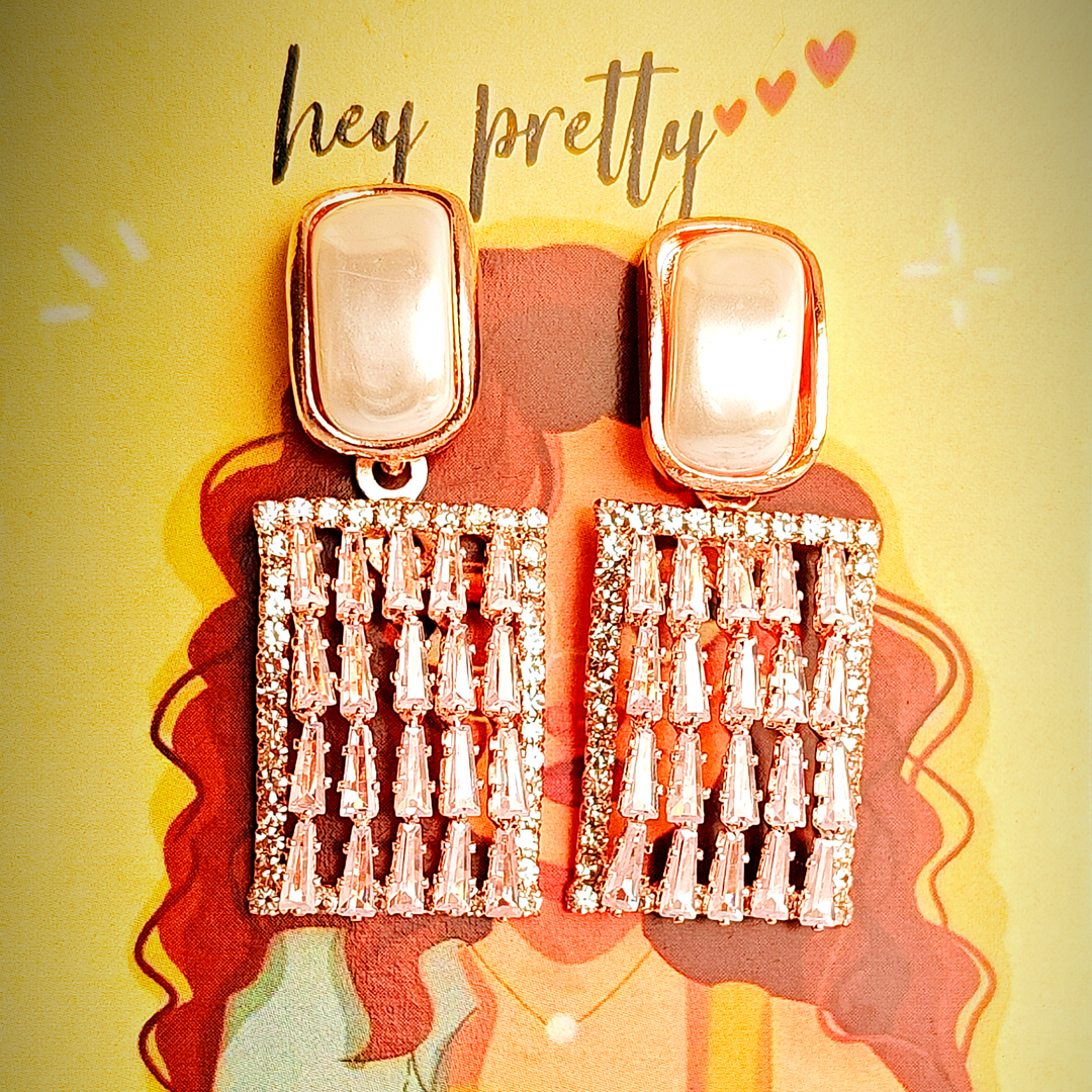 ROSE GOLD BAGUETTE DROP EARRINGS-Adorelane