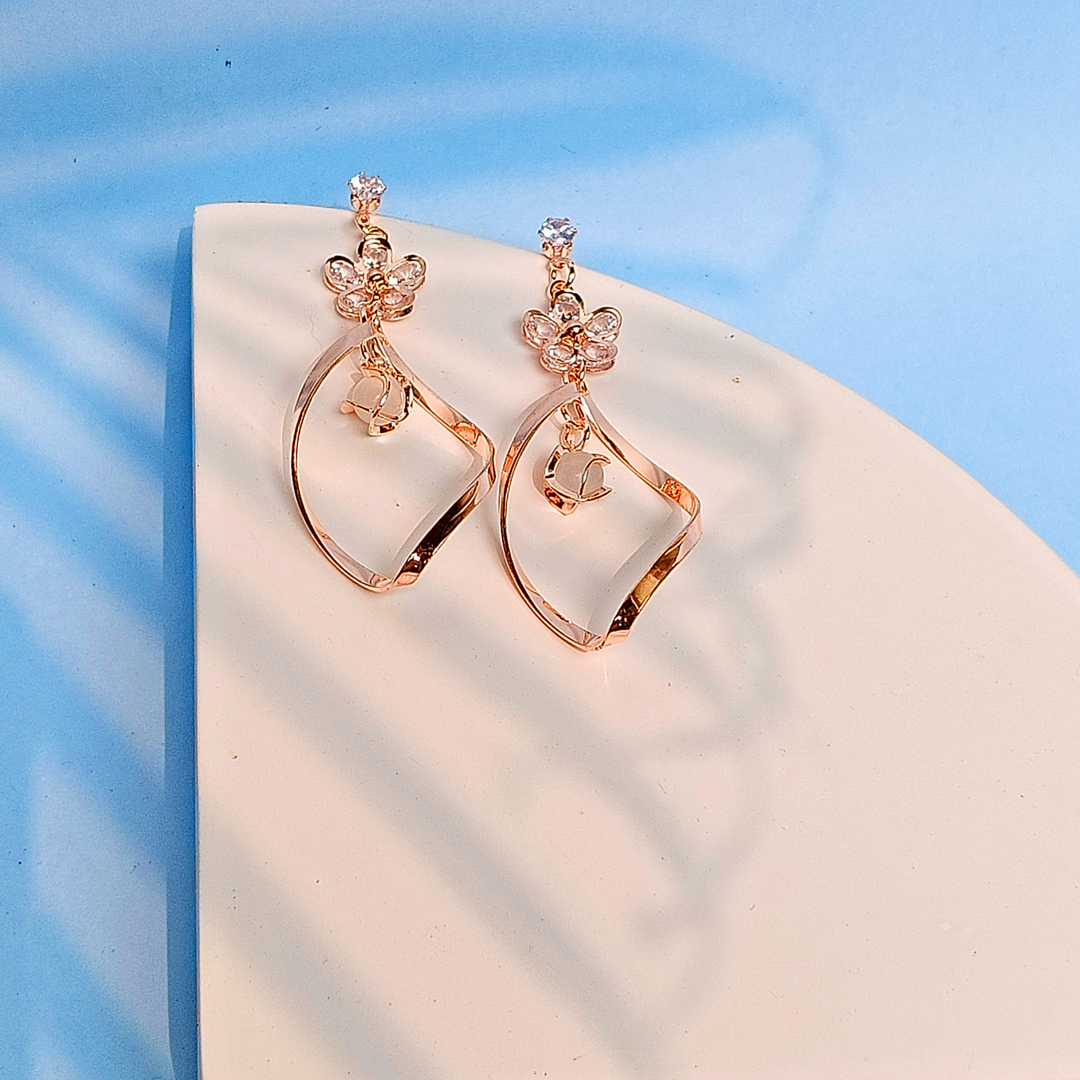 ROSE GOLD CONTEMPORARY DROP EARRING-Adorelane