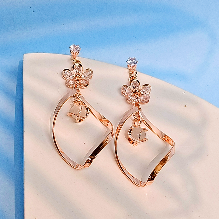 ROSE GOLD CONTEMPORARY DROP EARRING-Adorelane