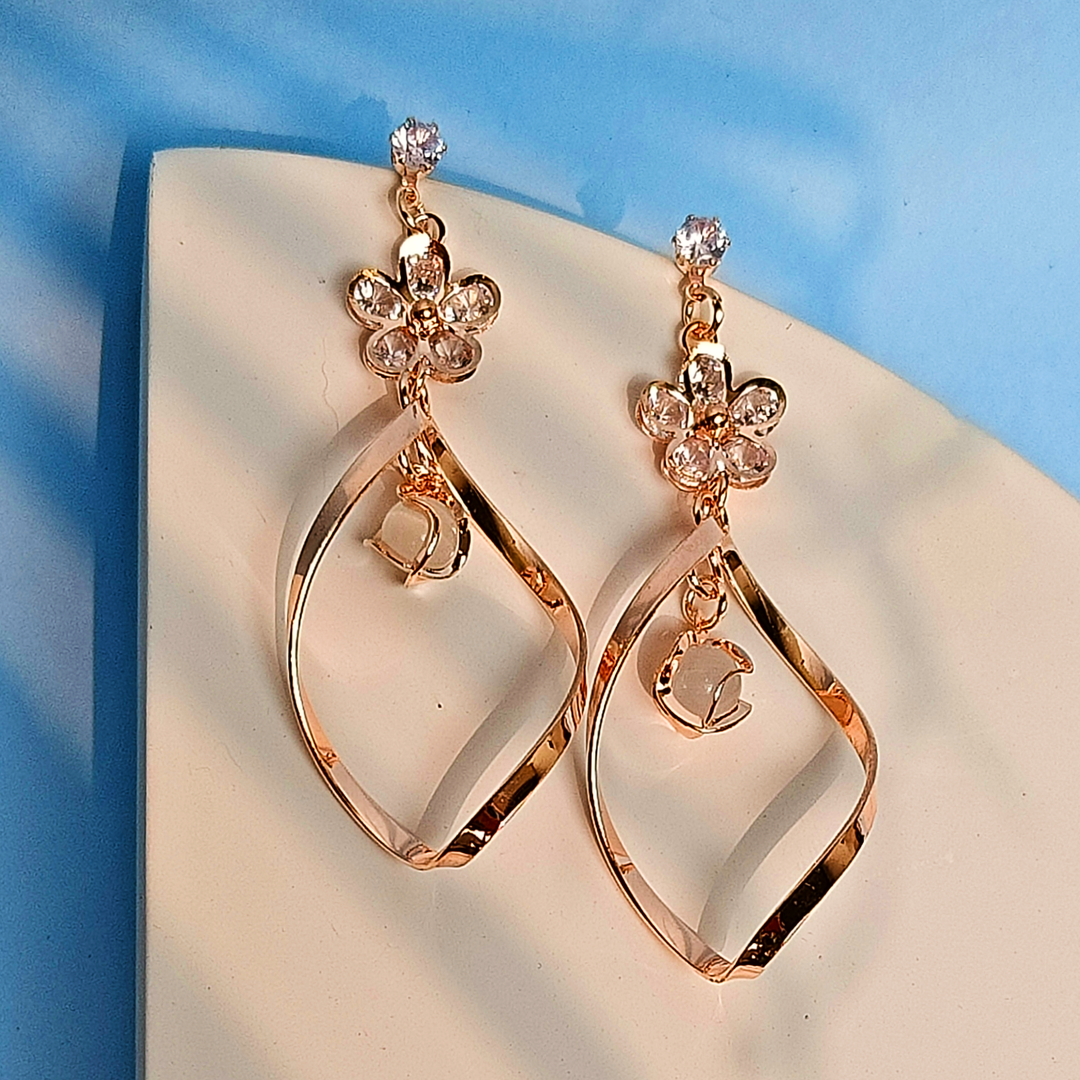 ROSE GOLD CONTEMPORARY DROP EARRING-Adorelane