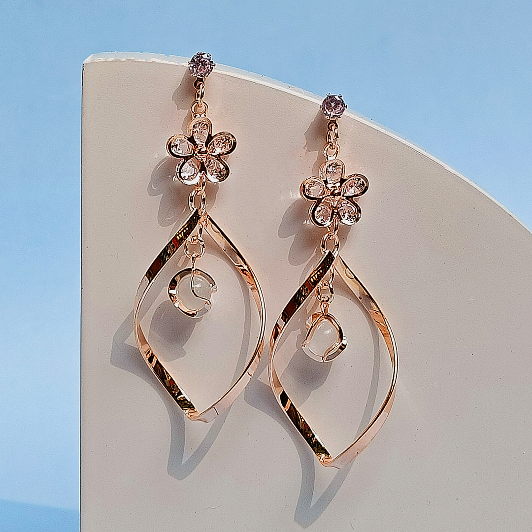 ROSE GOLD CONTEMPORARY DROP EARRING-Adorelane