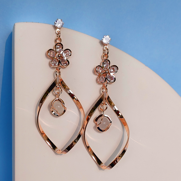 ROSE GOLD CONTEMPORARY DROP EARRING-Adorelane