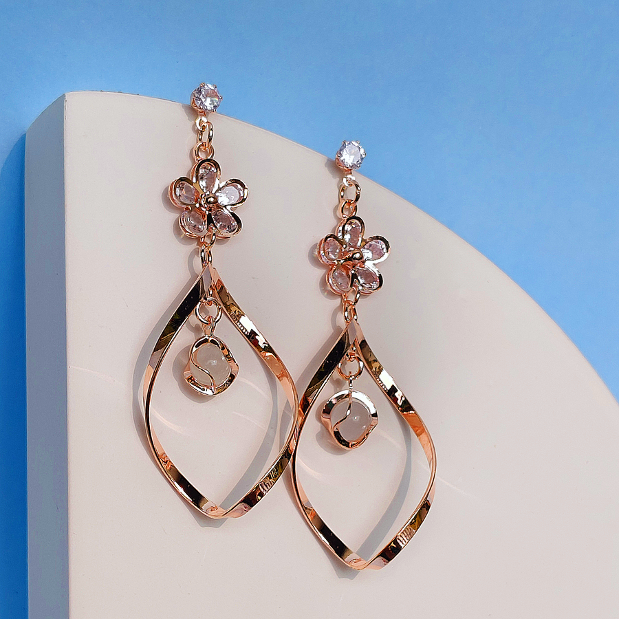 ROSE GOLD CONTEMPORARY DROP EARRING-Adorelane